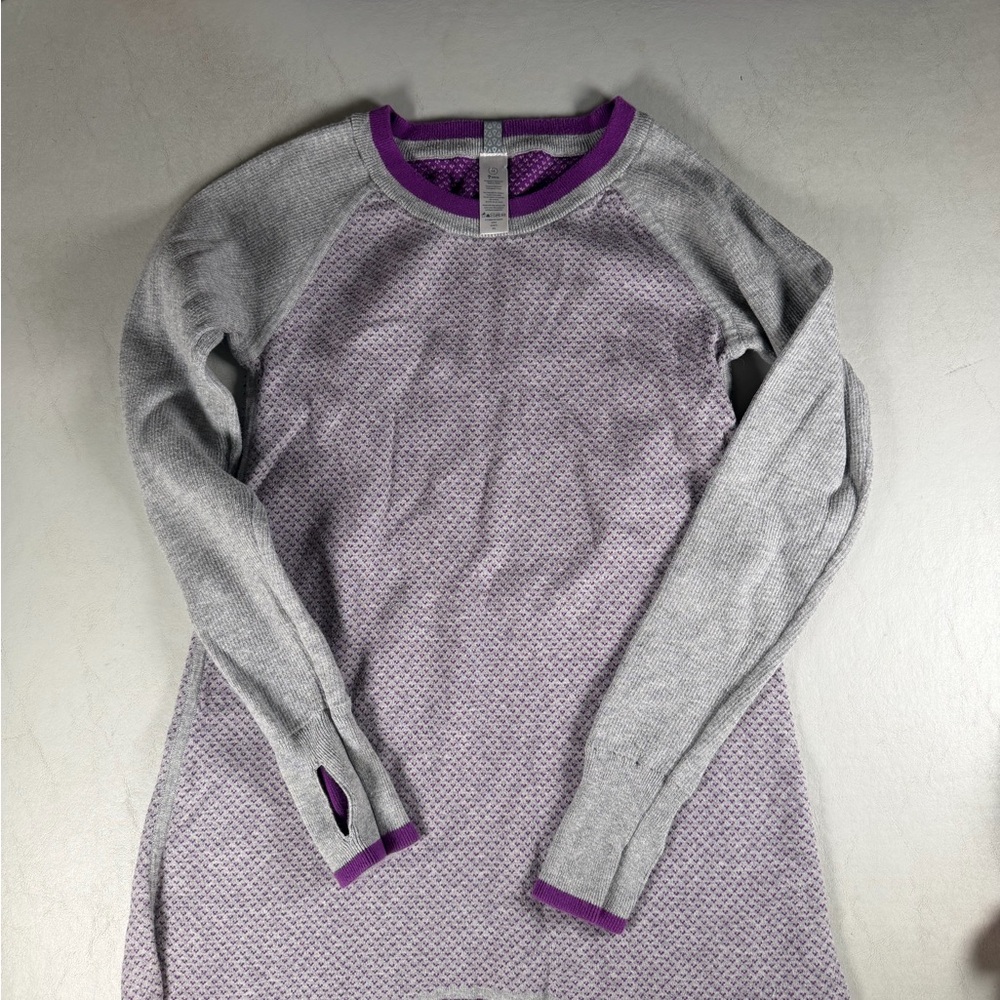 Ivivva by Lululemon 14 Perfect Your Practice Knit Sweater Purple Grey Thumbholes